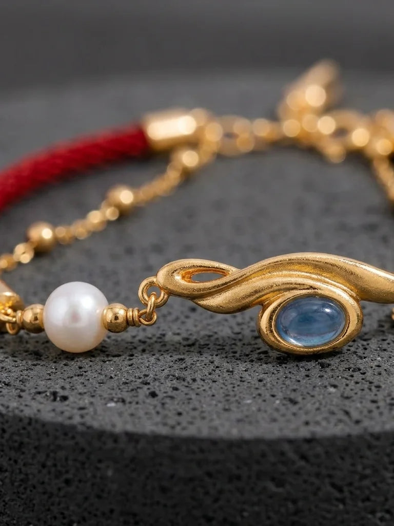 Vintage Gold flowing clouds Silver Bracelet