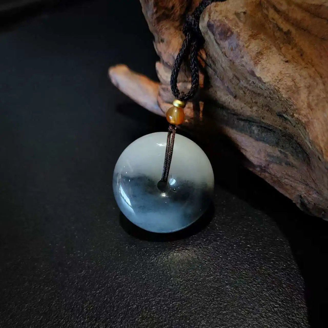 Shanshui in Stone: Authentic Yutian Qinghua Jade Safety Disc Pendant