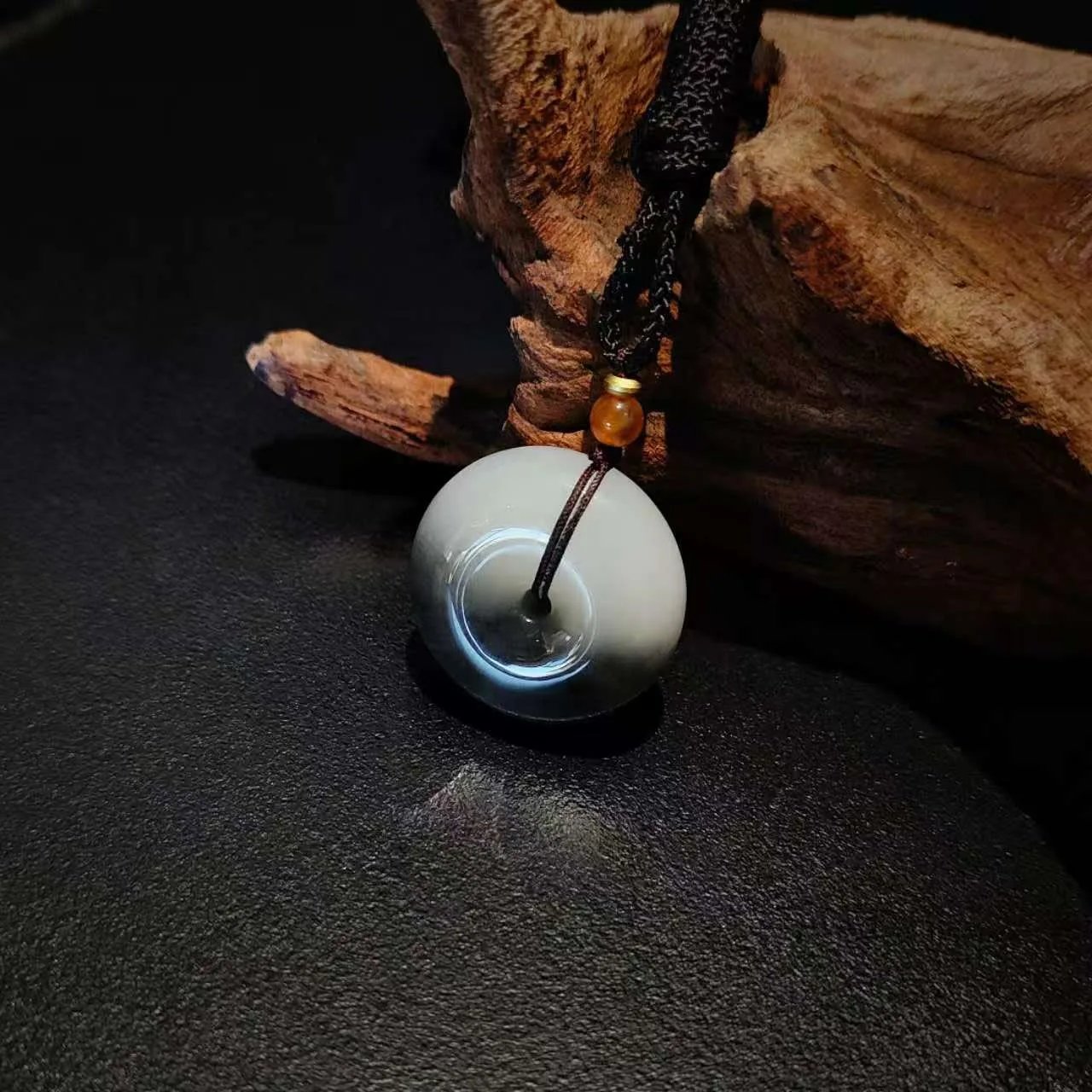 Shanshui in Stone: Authentic Yutian Qinghua Jade Safety Disc Pendant