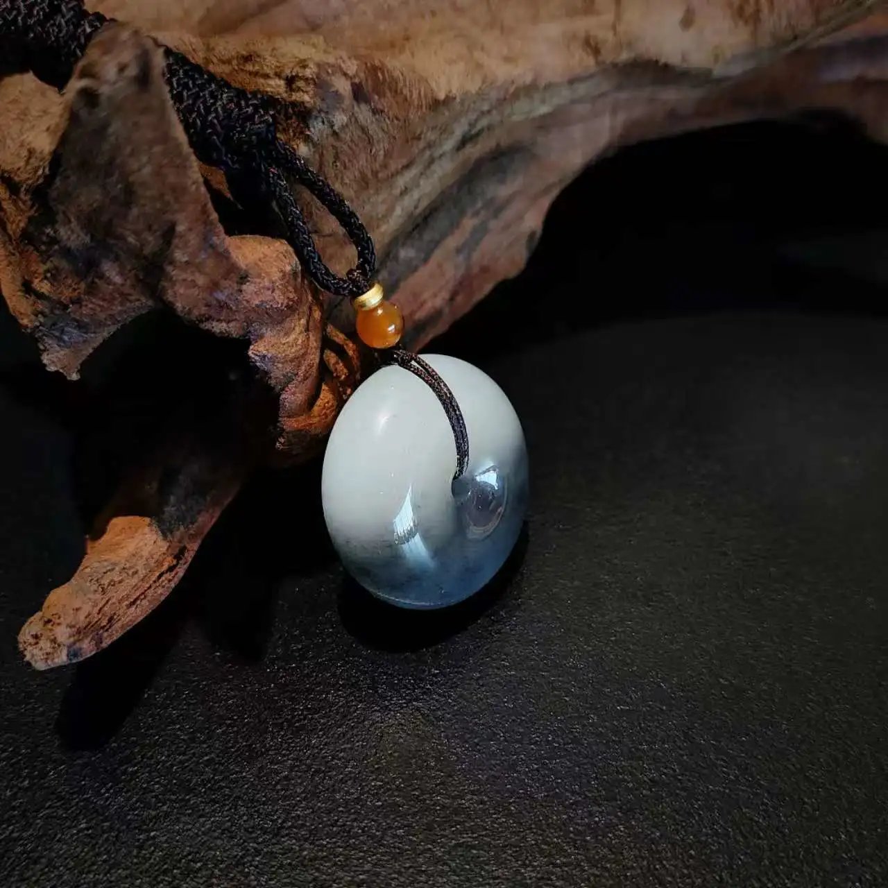 Shanshui in Stone: Authentic Yutian Qinghua Jade Safety Disc Pendant